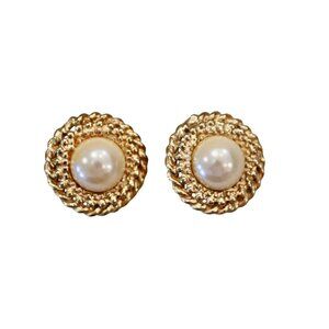 Erwin Pearl Vintage Gold Clip-On Earrings With Faux Pearl